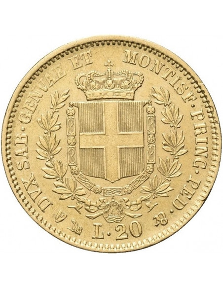 Marengo 20 Lire Vittorio Emanuele II Regno di Sardegna (Italia) collo lungo